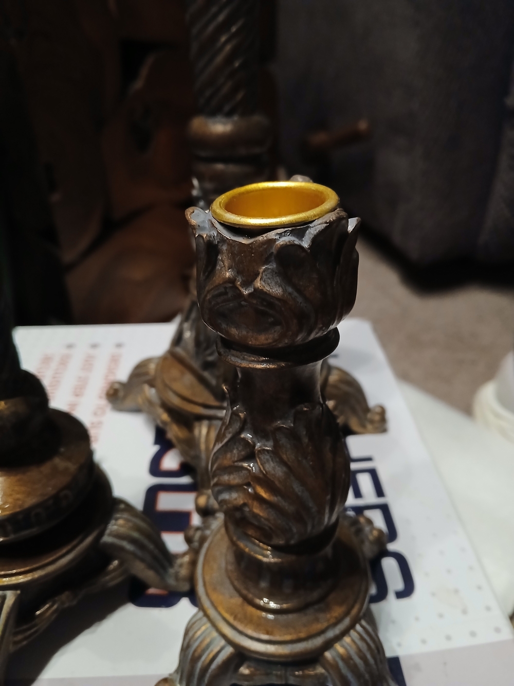 Set Of 4 Antique-Style Bronze Finish Candle Holder - Bronze/Gold